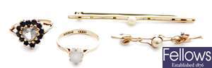 Four items, to include a 9ct gold oval opal set