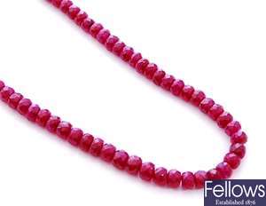 A graduated faceted ruby bead necklace, with a