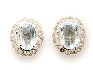A pair of aquamarine and white sapphire cluster