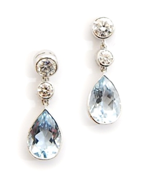 A pair of 18ct white gold aquamarine and diamond
