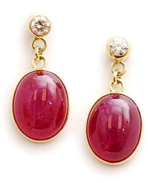 A pair of 18ct gold ruby and diamond set dropper