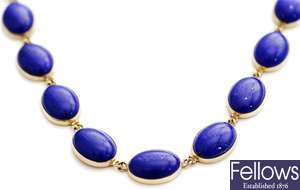 A 9ct gold lapis lazuli necklet, comprising