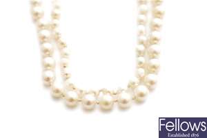 Two single rows of uniform cultured pearl