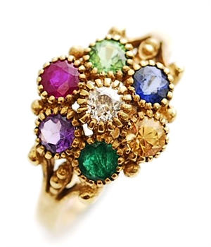 A multi gem set cluster ring, comprising a