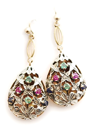A pair of multi gem set dropper earrings,
