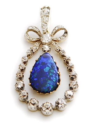 An Edwardian black opal and diamond pendant,