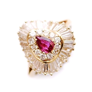 A ruby and diamond ballerina cluster ring,
