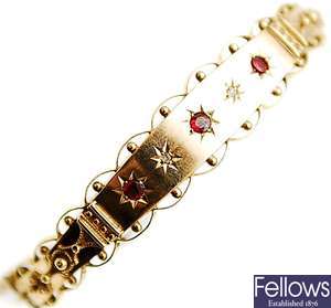 A 9ct gold Victorian ruby and diamond set hinged