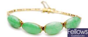 A jade set bracelet, comprising four joined oval