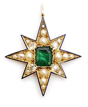A Victorian emerald, diamond and cultured pearl
