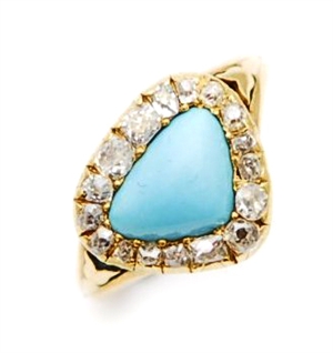 An early/mid 20th century turquoise and diamond