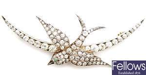 An early 20th century diamond set swallow and
