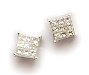 A pair of 18ct white gold diamond cluster