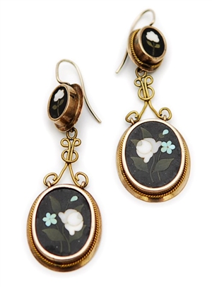 A pair of Victorian pietra dura dropper earrings,