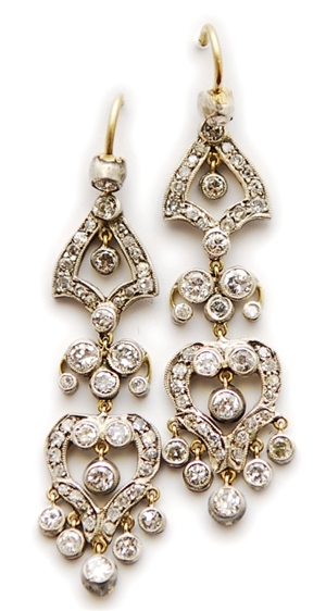 A pair of diamond set dropper earrings,