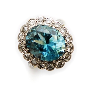 A zircon and diamond cluster ring, comprising a