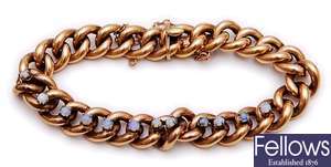 A continental opal set hollow curb link bracelet,