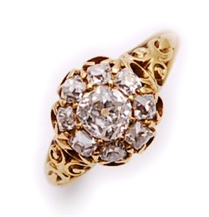 A Victorian diamond cluster ring, comprising a