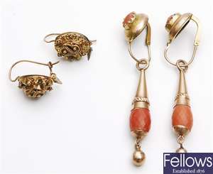 Two pair of Victorian earrings, comprising 
