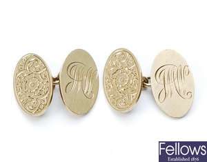 A pair of 9ct gold oval chain link cufflinks,