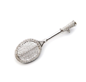 A diamond set tennis racquet brooch, with a pave
