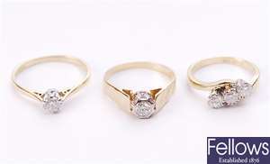 Three rings, to include an 18ct gold three stone