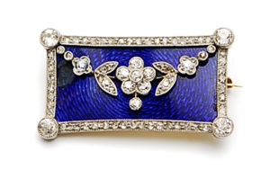An early 20th blue enamel and diamond brooch,