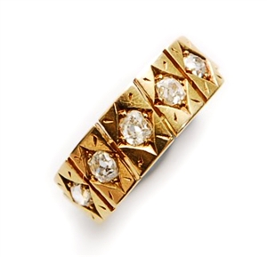 A Victorian 18ct gold five stone diamond ring,