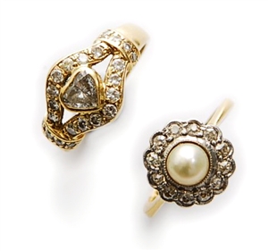 Two rings, to include a cultured pearl and