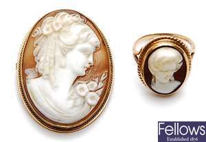 Two items, to include a 9ct gold oval shell cameo