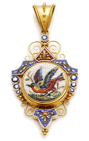 A Victorian ornate micro mosaic pendant,