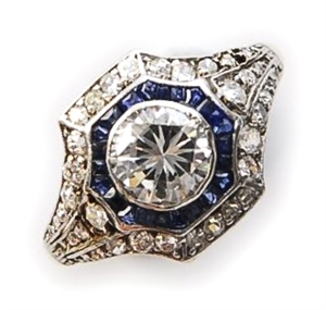 An 18ct gold Art Deco style sapphire, paste and