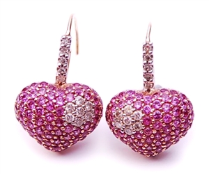 A pair of 14ct gold pink sapphire and diamond set