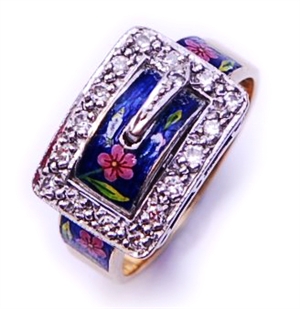 An 18ct gold enamel and diamond set buckle