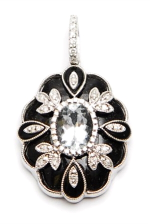 An aquamarine and diamond pendant, comprising a
