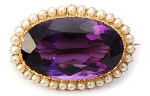 An amethyst and split pearl cluster brooch,
