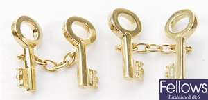 Tiffany- A pair of 18ct gold key design chain