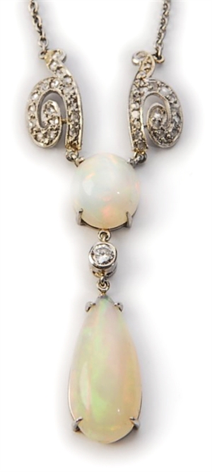 A opal and diamond set necklet, comprising an