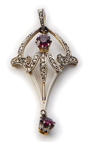 A mid 20th century ruby and diamond set pendant,