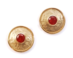 A pair of 9ct gold fire opal set stud earrings,