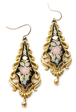 A pair of enamel dropper earrings, each