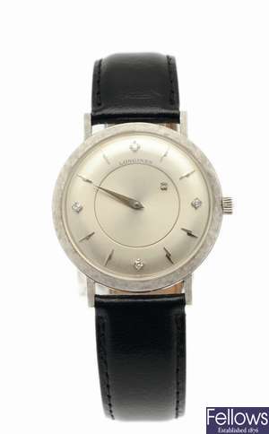 LONGINES - A gentleman's 14ct white gold manual