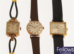 A group of three manual wind gold plated ladies