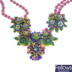 Stanley Hagler - a 1980's large paste and bead necklet with matching earrings.