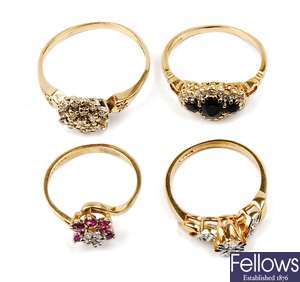 A quantity of nine 9ct gold diamond rings to