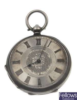A lady's silver key wind open faced fob watch
