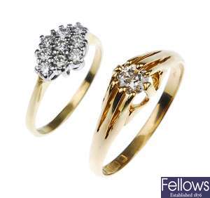 Two 18ct gold diamond rings consisting of a