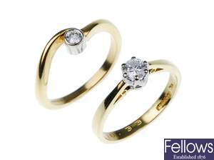 Two 18ct gold single stone diamond rings to