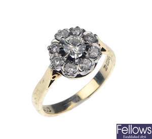 An 18ct gold diamond cluster ring, the central