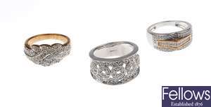 Three 9ct gold rings, to include a two tone